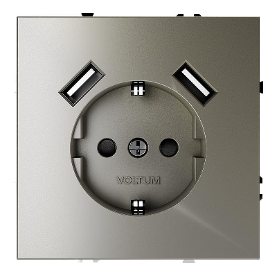 Розетка 1-м СП S70 16А с USB A+A с заземл. защ. шторки механизм шелк Voltum VLS040404