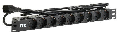 Блок розеток 9 мест PDU (немец. станд.) DIN 49440 ПВХ профиль 1U шнур 2м; вилка IEC 320 C14; черн. ITK PH22-9D2-P